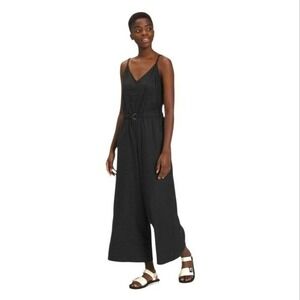 The North Face Womens Black Jumpsuit Medium Hemp Wide Leg Belted Boho Vacation